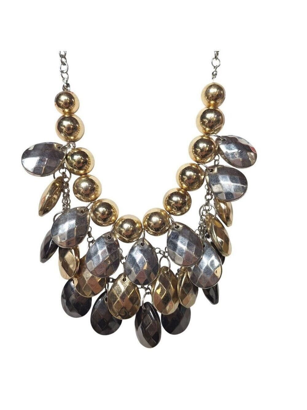 Statement Bib Necklace Black Gold Tone Dangle Choker